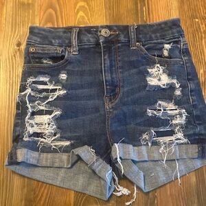 American Eagle Hi Rise Shortie Distressed Denim Shorts